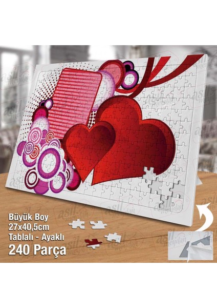 Asil Hobi Vektörel Çiçzim - Kalp - Aşk -Sevgi Yapboz- Ayak Destekli Çerçeveli 240 Parça Puzzle