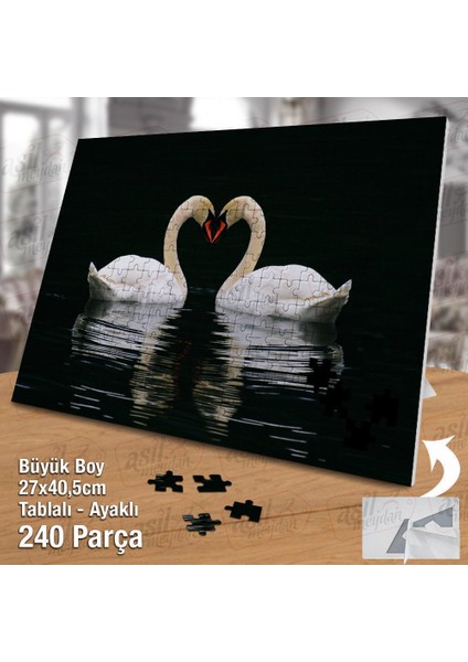 Asil Hobi Kalp Şeklinde Kuğu - Göl - Doğa - Hayvan Yapboz - Ayak Destekli Çerçeveli 240 Parça Puzzle fiyatları