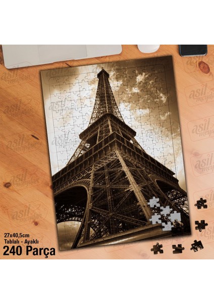 Asil Hobi Eyfel Kulesi - Retro - Mimari - Paris Yapboz-Ayak Destekli Çerçeveli 240 Parça Puzzle