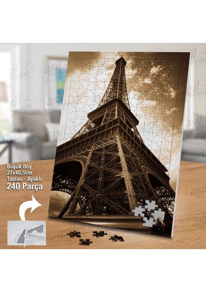 Asil Hobi Eyfel Kulesi - Retro - Mimari - Paris Yapboz-Ayak Destekli Çerçeveli 240 Parça Puzzle