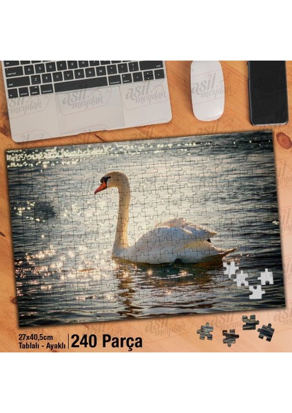 Asil Hobi Beyaz Kuğu -Parlayan Deniz -Göl -Güneş Yapboz -Ayak Destekli Çerçeveli 240 Parça Puzzle