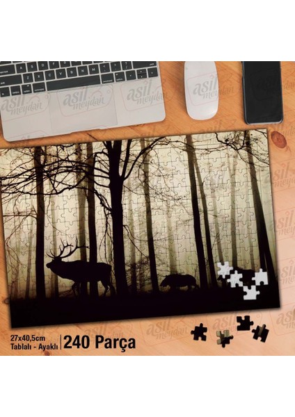 Asil Hobi Yabani Geyik Sürüsü -Ağaçlar- Doğa -Orman Yapboz -Ayak Destekli Çerçeveli 240 Parça Puzzle