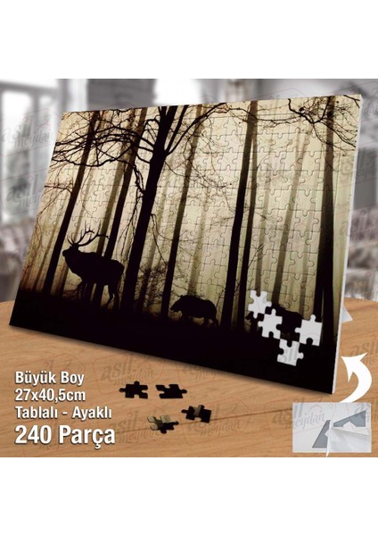 Asil Hobi Yabani Geyik Sürüsü -Ağaçlar- Doğa -Orman Yapboz -Ayak Destekli Çerçeveli 240 Parça Puzzle