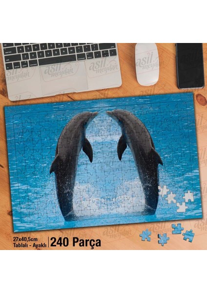 Asil Hobi Havuzda Iki Yunus Balığı - Gösteri Yapboz -Ayak Destekli Çerçeveli 240 Parça Puzzle