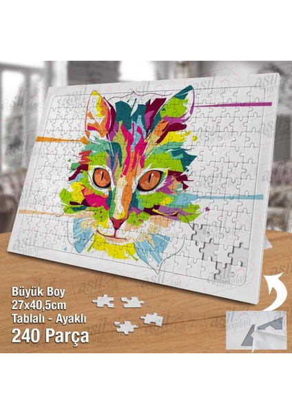 Asil Hobi Renkli Kedi Kafası - Hayvan Yapboz - Ayak Destekli Çerçeveli 240 Parça Puzzle fiyatları