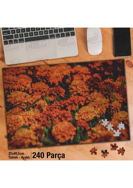 Asil Hobi Kadife Çiçeği - Doğa - Bahçe - Yaz Yapboz -Ayak Destekli Çerçeveli 240 Parça Puzzle