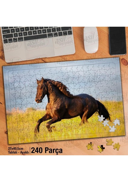 Asil Hobi Kahverengi Koşan At - Doğa - Vahşi Hayvan Yapboz -Ayak Destekli Çerçeveli 240 Parça Puzzle