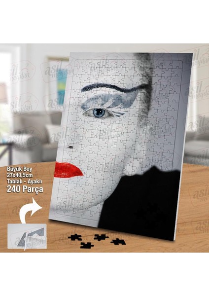 Asil Hobi Model - Makyaj - Siyah Beyaz - Kadın Yapboz - Ayak Destekli Çerçeveli 240 Parça Puzzle