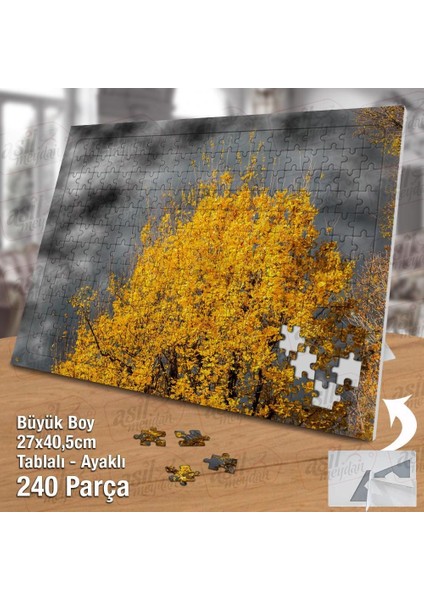 Asil Hobi Sonbahar - Gri Bulutlar - Doğa - Ağaç Yapboz -Ayak Destekli Çerçeveli 240 Parça Puzzle