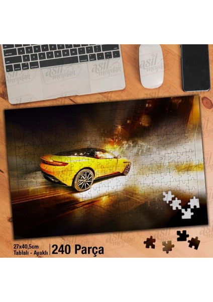 Asil Hobi Sarı Lüks Araba - Spor Otomobil -Hız Yapboz -Ayak Destekli Çerçeveli 240 Parça Puzzle