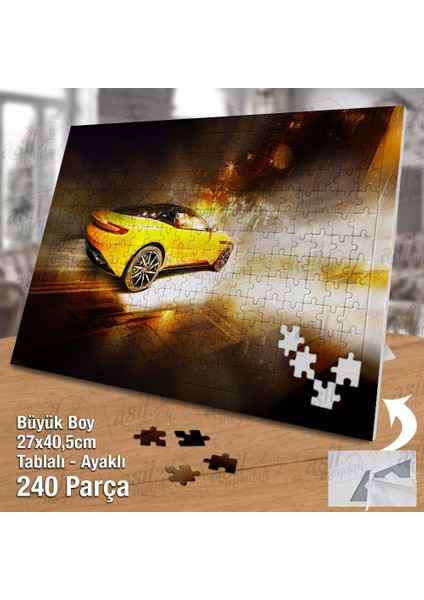 Asil Hobi Sarı Lüks Araba - Spor Otomobil -Hız Yapboz -Ayak Destekli Çerçeveli 240 Parça Puzzle