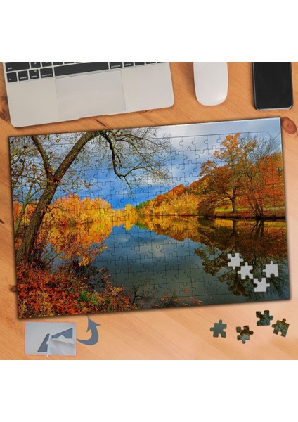 Sararmış Ağaçlar Göl Manzarası 240 Parça Puzzle Yapboz TABLO-120