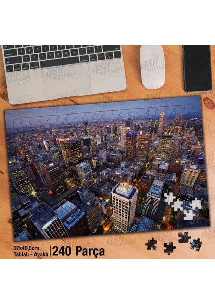 Asil Hobi Şehir-Yüksek Binalar -Kuş Bakışı -Manzara Yapboz -Ayak Destekli Çerçeveli 240 Parça Puzzle