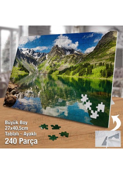 Asil Hobi Dağlar - Kar - Göl - Yansıma - Manzara Yapboz - Ayak Destekli Çerçeveli 240 Parça Puzzle fiyatları