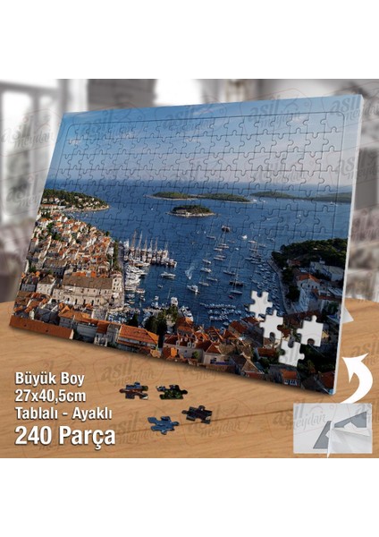 Asil Hobi Deniz - Ada - Mimari Yapı- Evler - Liman Yapboz-Ayak Destekli Çerçeveli 240 Parça Puzzle