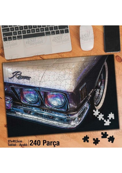 Asil Hobi Eski Araba- Çift Far- Krom Tampon Yapboz - Ayak Destekli Çerçeveli 240 Parça Puzzle