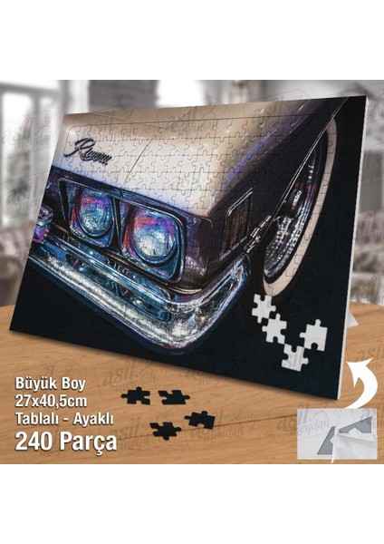 Asil Hobi Eski Araba- Çift Far- Krom Tampon Yapboz - Ayak Destekli Çerçeveli 240 Parça Puzzle