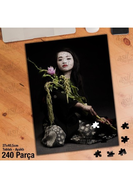 Asil Hobi Çinli Kız - Gösteri - Çiçek Yapboz - Ayak Destekli Çerçeveli 240 Parça Puzzle