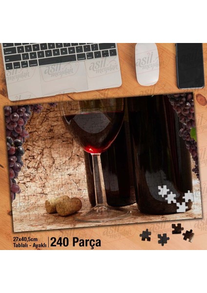 Asil Hobi Şarap Şişesi ve Kadeh Bardağı Yapboz -Ayak Destekli Çerçeveli 240 Parça Puzzle