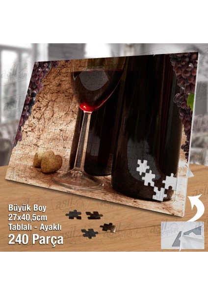 Asil Hobi Şarap Şişesi ve Kadeh Bardağı Yapboz -Ayak Destekli Çerçeveli 240 Parça Puzzle