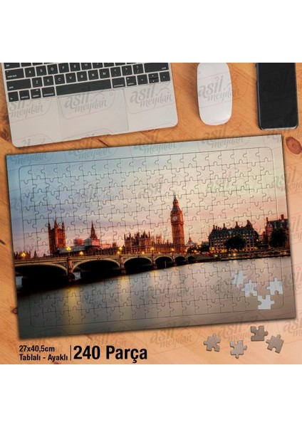 Asil Hobi Londra - Ingiltere -Nehir -Köprü-Manzara Yapboz -Ayak Destekli Çerçeveli 240 Parça Puzzle