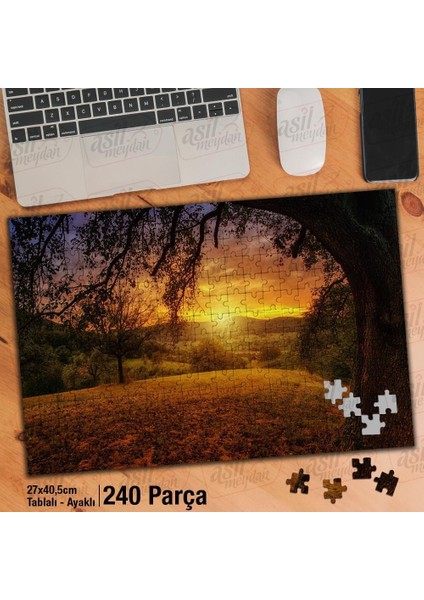 Asil Hobi Günbatımı - Ağaç Dalları - Doğa - Manzara Yapboz -Ayak Destekli Çerçeveli 240 Parça Puzzle
