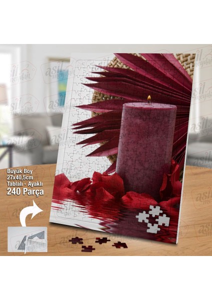 Asil Hobi Mor Mum - Gül Yaprakları - Su - Yansıma Yapboz-Ayak Destekli Çerçeveli 240 Parça Puzzle fiyatları