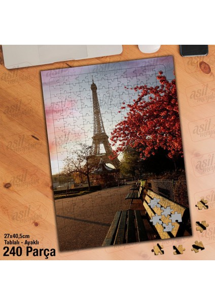 Asil Hobi Eyfel Kulesi - Bank - Ağaçlar - Mimari Yapboz-Ayak Destekli Çerçeveli 240 Parça Puzzle