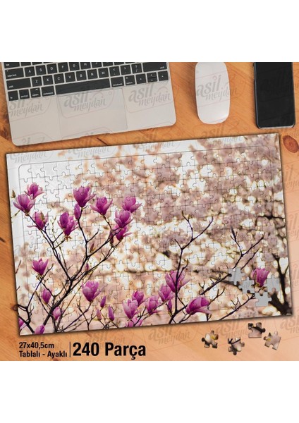 Asil Hobi Magnolia Çiçeği - Bitki - Ağaç -Peyzaj Yapboz -Ayak Destekli Çerçeveli 240 Parça Puzzle