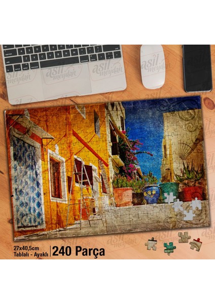 Asil Hobi -Bodrum Sokakları - Retro - Evler -Çiçekler Yapboz - Ayak Destekli 240 Parça Puzzle