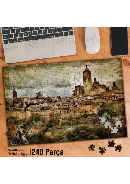 Asil Hobi Segovia - Ispanya'nın Ortaçağ Şehri -Retro Yapboz-Ayak Destekli Çerçeveli 240 Parça Puzzle