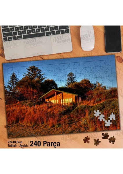 Asil Hobi Ahşap Ev - Gün Işığı- Ağaçlar - Manzara Yapboz-Ayak Destekli Çerçeveli 240 Parça Puzzle