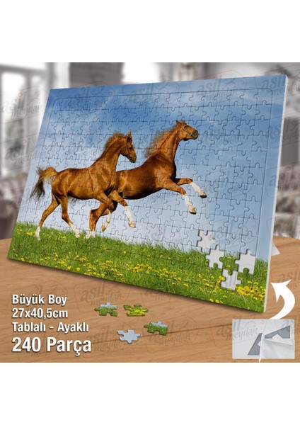 Asil Hobi Kahverengi Sevimli Iki At - Doğa -Hayvan Yapboz - Ayak Destekli Çerçeveli 240 Parça Puzzle fiyatları