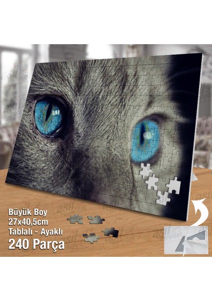 Asil Hobi Mavi Gözlü Kedi - Yakın Çekim -Hayvan Yapboz -Ayak Destekli Çerçeveli 240 Parça Puzzle fiyatları
