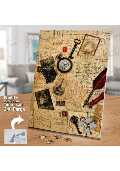 Asil Hobi Saat - Anahtar - Mektuplar -Nostalji Yapboz -Ayak Destekli Çerçeveli 240 Parça Puzzle fiyatları