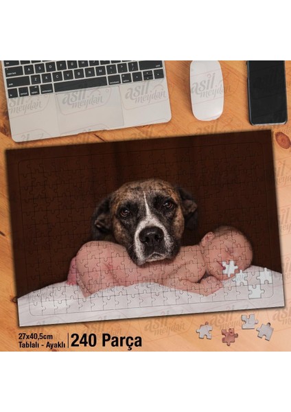 Asil Hobi Bebek ve Köpek -Evcil Hayvanlar Yapboz -Ayak Destekli Çerçeveli 240 Parça Puzzle