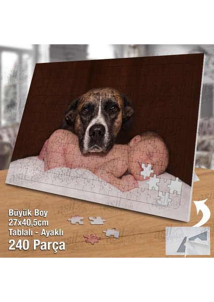 Asil Hobi Bebek ve Köpek -Evcil Hayvanlar Yapboz -Ayak Destekli Çerçeveli 240 Parça Puzzle