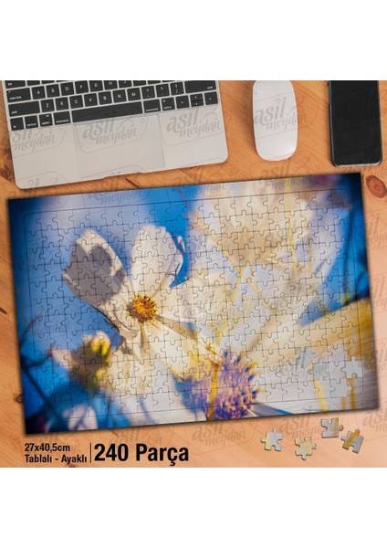 Asil Hobi Beyaz Çiçek - Çift Pozlama - Beyaz Yapboz -Ayak Destekli Çerçeveli 240 Parça Puzzle
