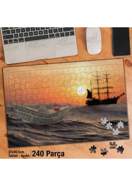 Asil Hobi Gün Batımı - Gemi - Tekne - Deniz -Kağıt Yapboz -Ayak Destekli Çerçeveli 240 Parça Puzzle