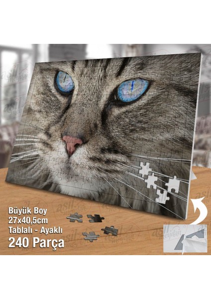 Asil Hobi Keskin Bakışlı Mavi Gözlü Kedi -Hayvan Yapboz -Ayak Destekli Çerçeveli 240 Parça Puzzle fiyatları