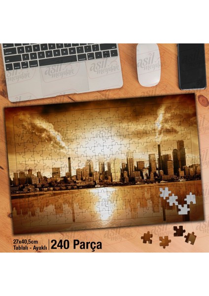 Asil Hobi Şehir - Yüksek Binalar - Retro - Yansıma Yapboz-Ayak Destekli Çerçeveli 240 Parça Puzzle