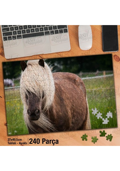 Asil Hobi Sarı - Kahverengi At - Çiftlik - Hayvan Yapboz -Ayak Destekli Çerçeveli 240 Parça Puzzle