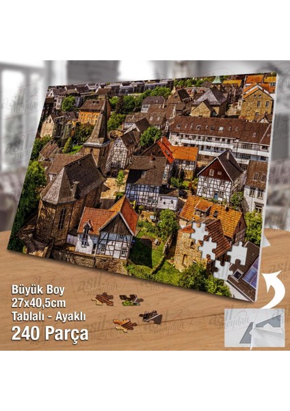 Asil Hobi Şehir - Küçük Bir Kasaba - Tarihi Evler Yapboz -Ayak Destekli Çerçeveli 240 Parça Puzzle