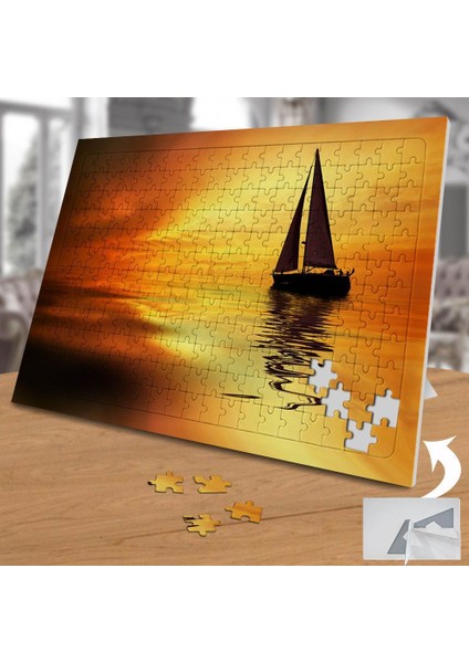 Gün Batımında Denizde Tekne 240 Parça Puzzle YAPBOZ-74688