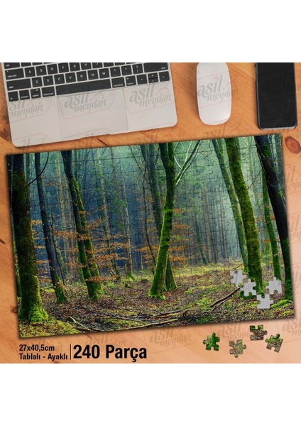 Asil Hobi Yeşil Gövdeli Ağaçlar - Orman - Bitki Yapboz -Ayak Destekli Çerçeveli 240 Parça Puzzle