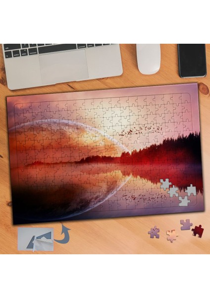 Uçan Kuşlar ve Kızıl Gökyüzü 240 Parça Puzzle Yapboz TABLO-100