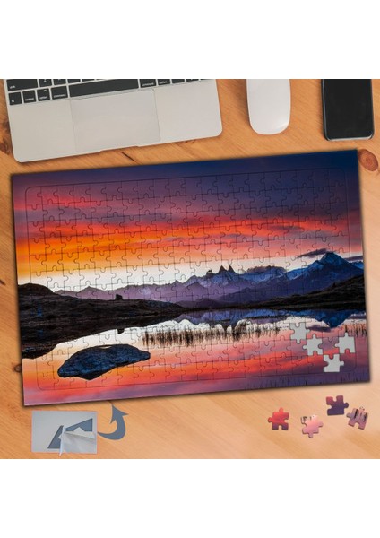 Turuncu Gökyüzü, Dağlar, Doğa 240 Parça Puzzle Yapboz TABLO-458