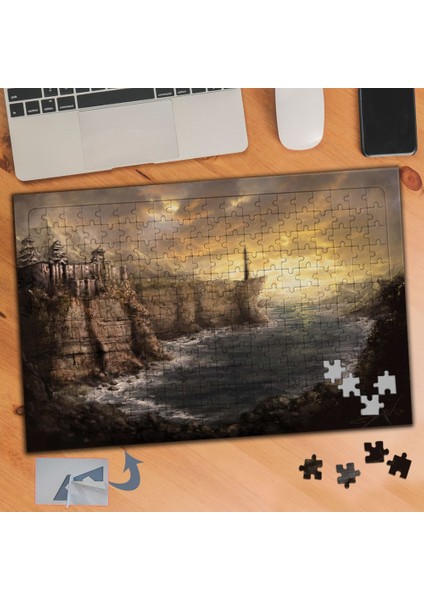 Virane Kayalıklar, Deniz Çizimi 240 Parça Puzzle Yapboz TABLO-464