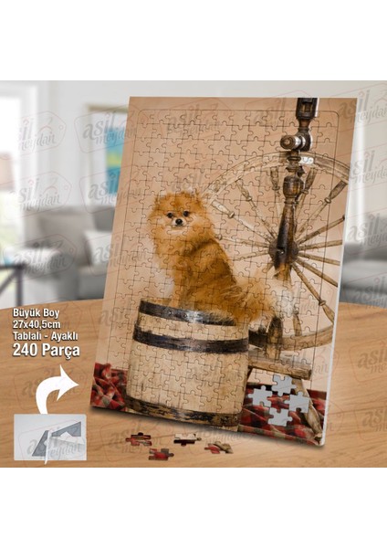 Asil Hobi Fıçı Üstündeki Sevimli Köpek - Hayvan Yapboz - Ayak Destekli Çerçeveli 240 Parça Puzzle fiyatları