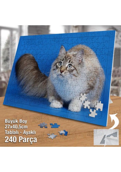 Asil Hobi Mavi Zemin Üzerinde Sevimli Kedi - Hayvan Yapboz-Ayak Destekli Çerçeveli 240 Parça Puzzle fiyatları